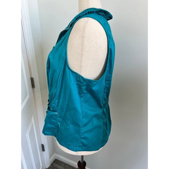 Cj Banks Turquoise Full Zip Front Sleeveless Ruffle Vest 1X - Picture 6 of 8